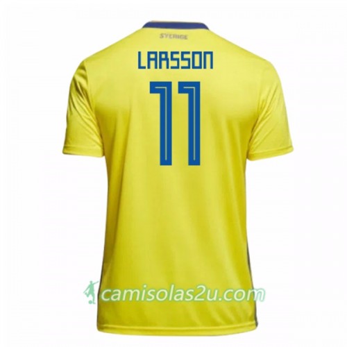 Camisolas de Futebol Suécia Larsson 11 Equipamento Principal Copa do Mundo 2018 Manga Curta Camisolas de Futebol Suécia Larsson 11 Equipamento Principal Copa do Mundo 2018 Manga Curta